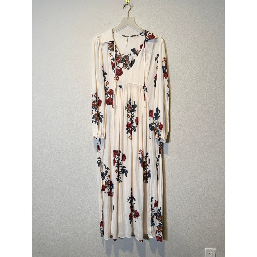 Free People Cream Maxi Dress with Red & Navy Floral Print